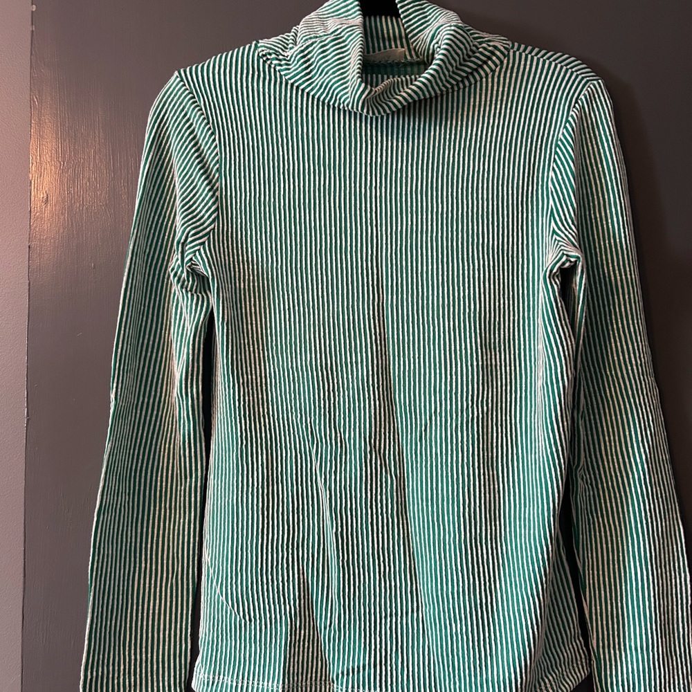Green and White Striped Turtleneck long sleeve